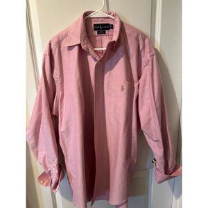 Ralph Lauren Blake Shirt Mens Medium Pink White Check 100% Cotton Long Sleeve
